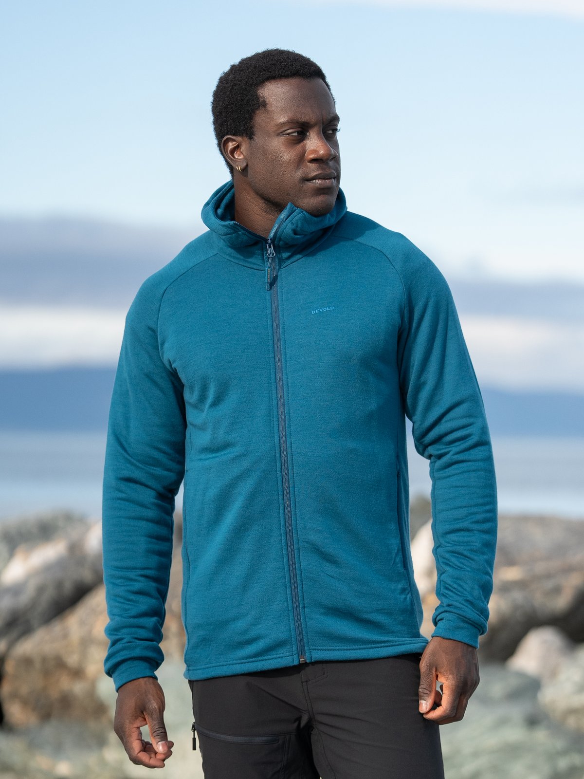 Devold Nibba Merino Jacket Hood Man Flood