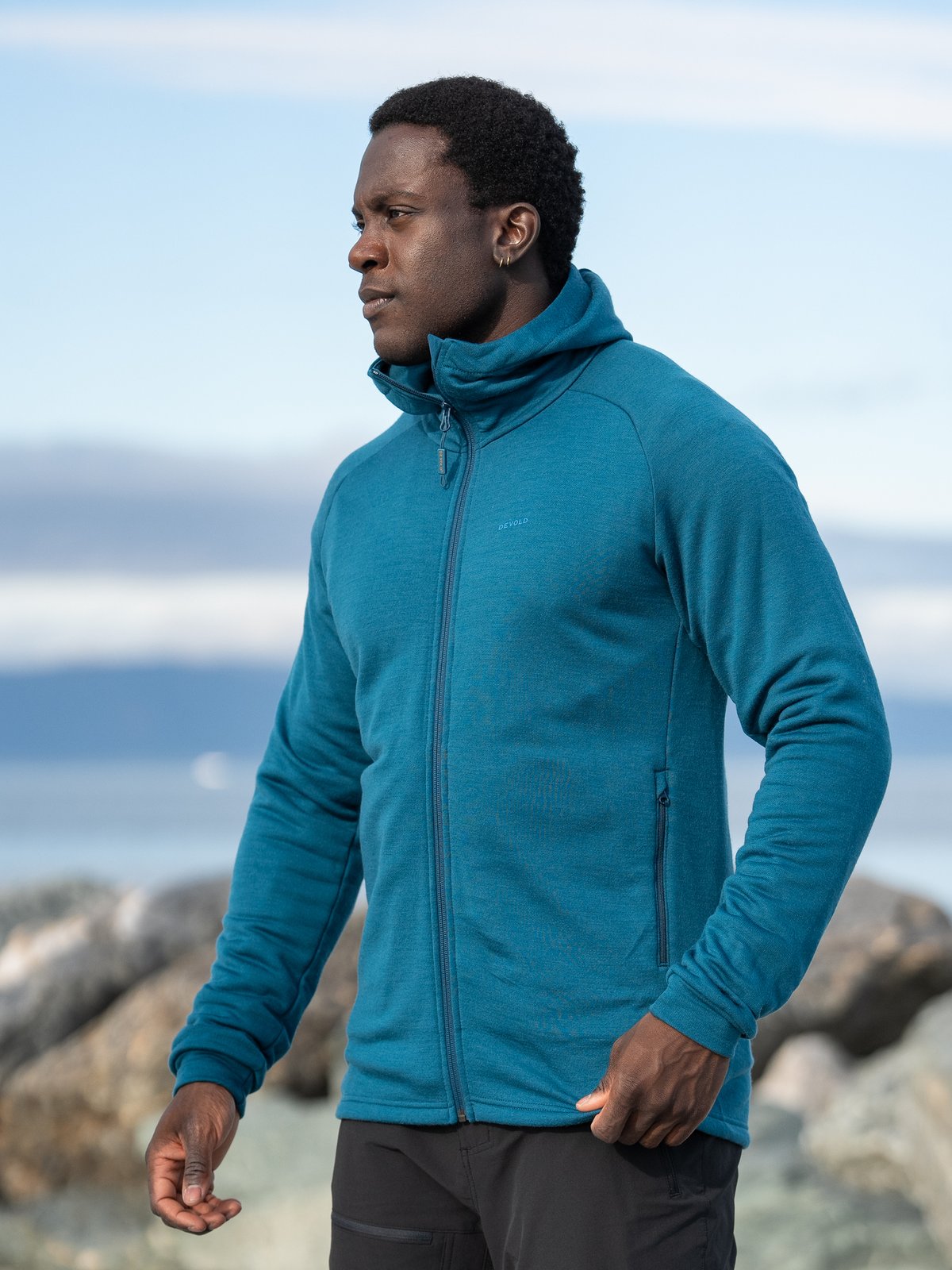 Devold Nibba Merino Jacket Hood Man Flood