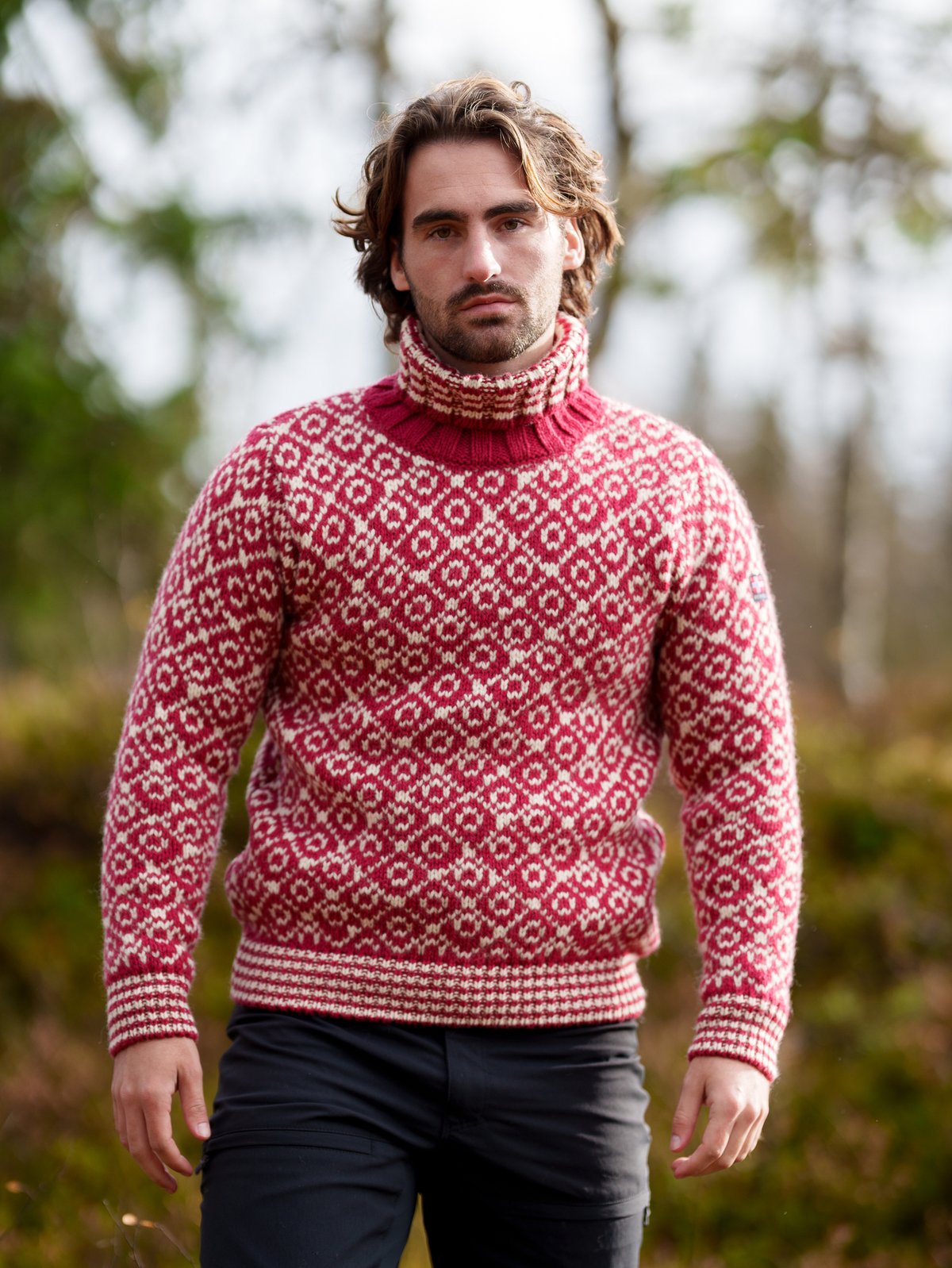 Devold Svalbard Sweater High Neck Hindberry / Offwhite