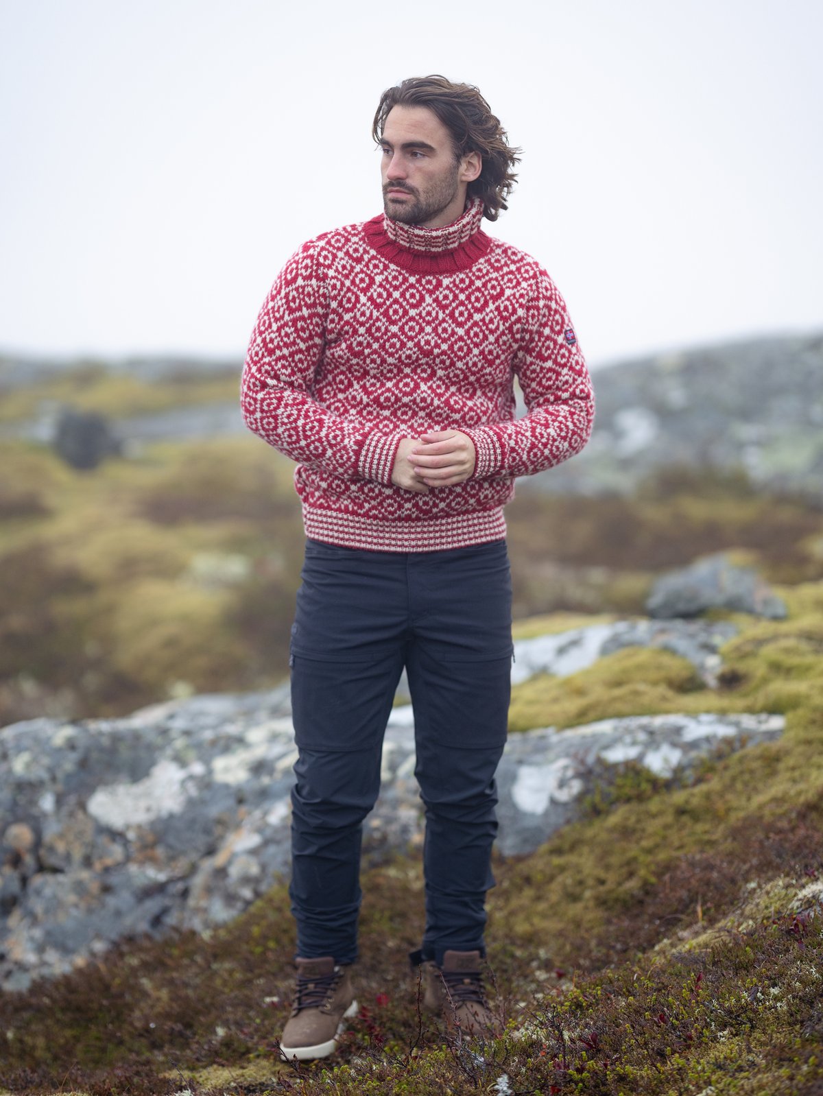 Devold Svalbard Sweater High Neck Hindberry / Offwhite