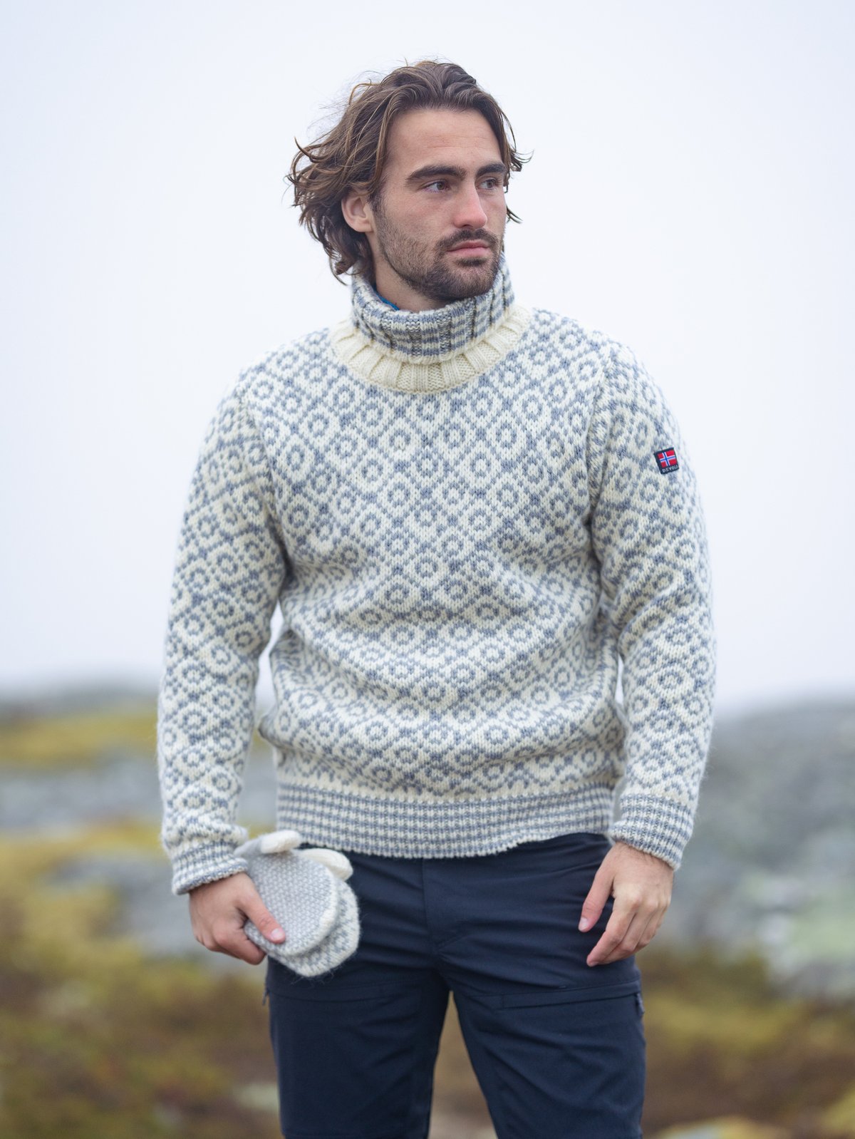 Devold Svalbard Sweater High Neck Offwhite/Grey