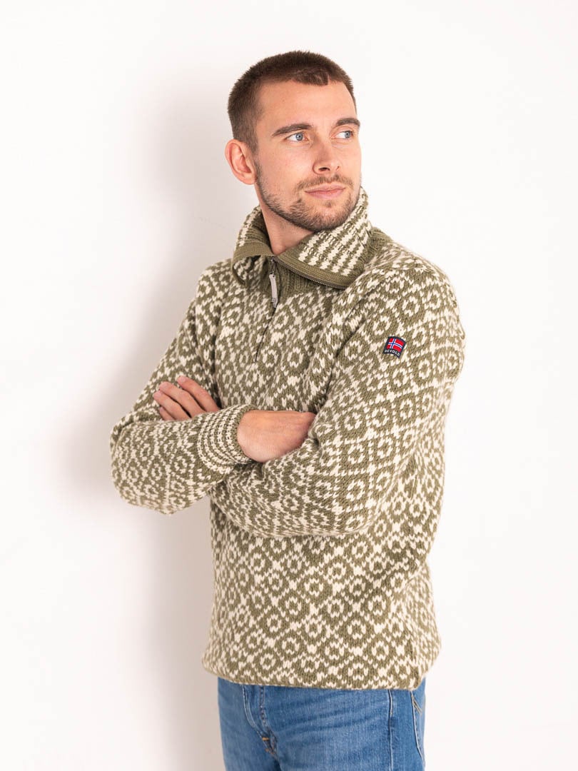 Devold Svalbard Wool Zip Neck Olive/Offwhite