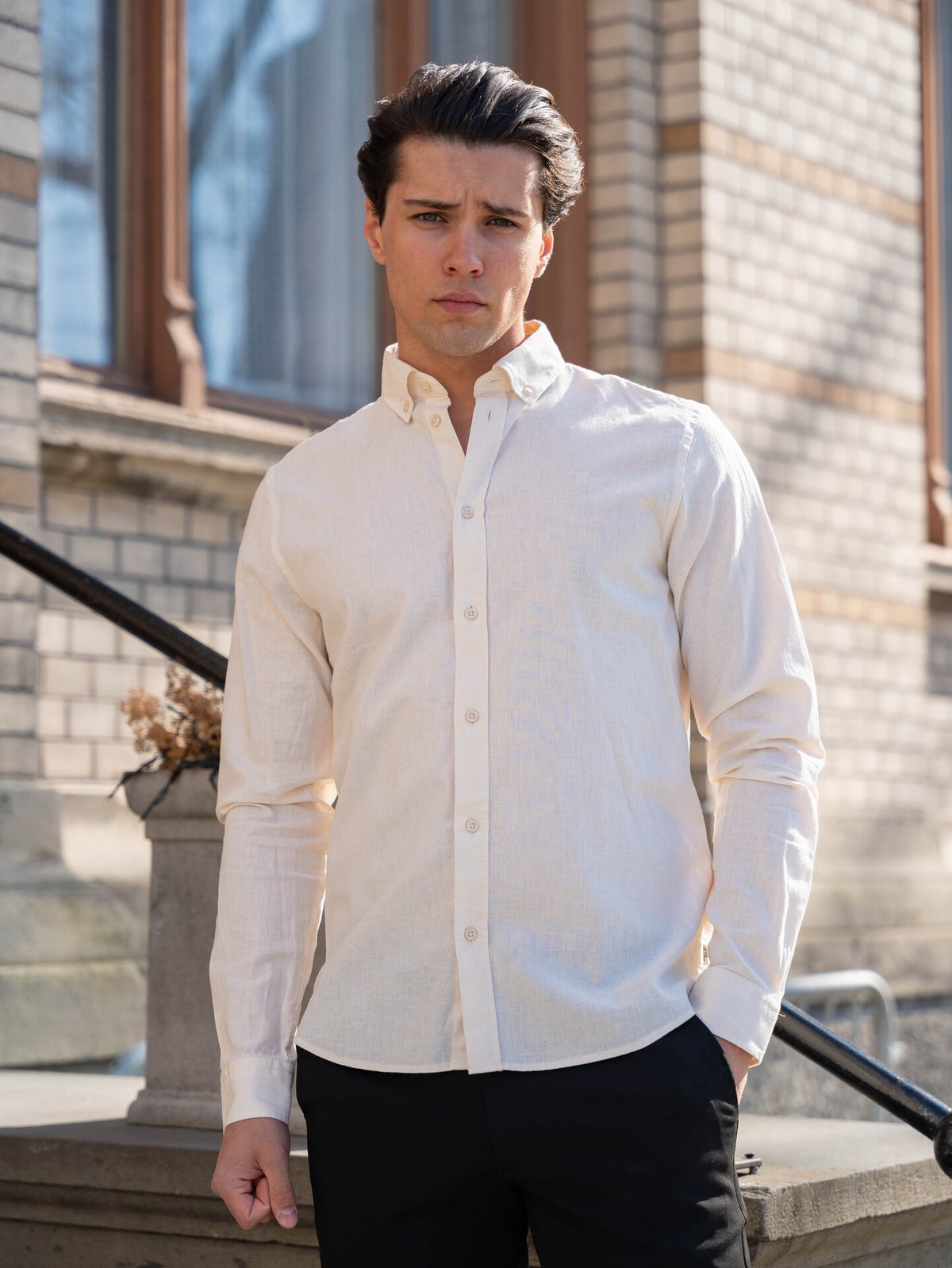 Les Deux Konrad Cotton Linen Shirt Eggnog White