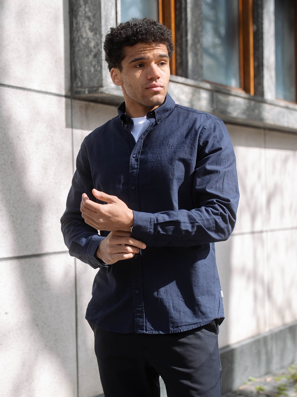 Les Deux Konrad Cotton Linen Shirt Dark Navy