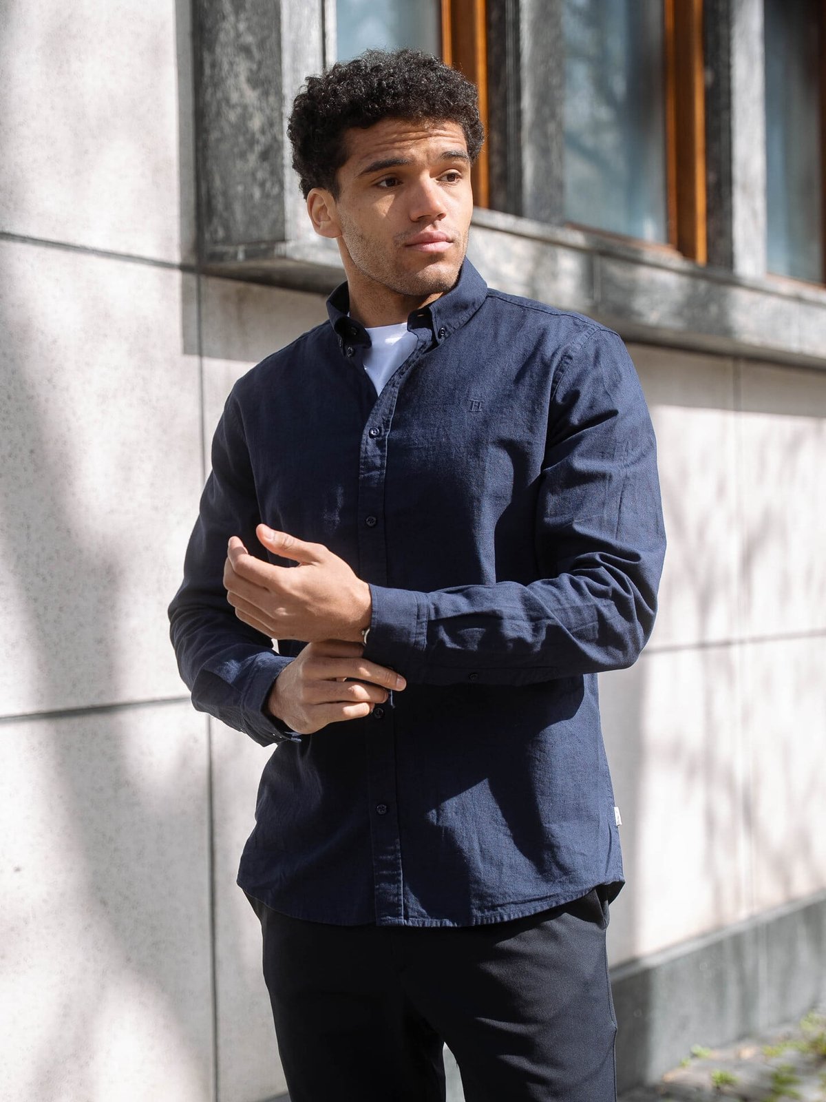 Les Deux Konrad Cotton Linen Shirt Dark Navy