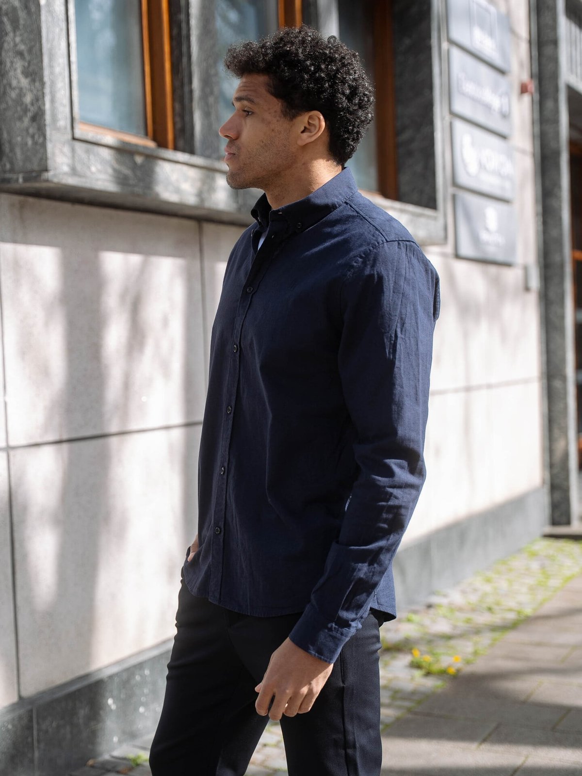 Les Deux Konrad Cotton Linen Shirt Dark Navy
