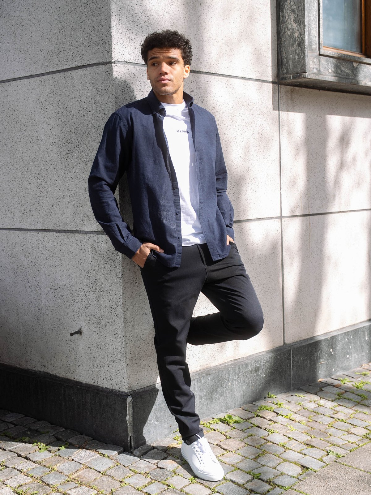 Les Deux Konrad Cotton Linen Shirt Dark Navy
