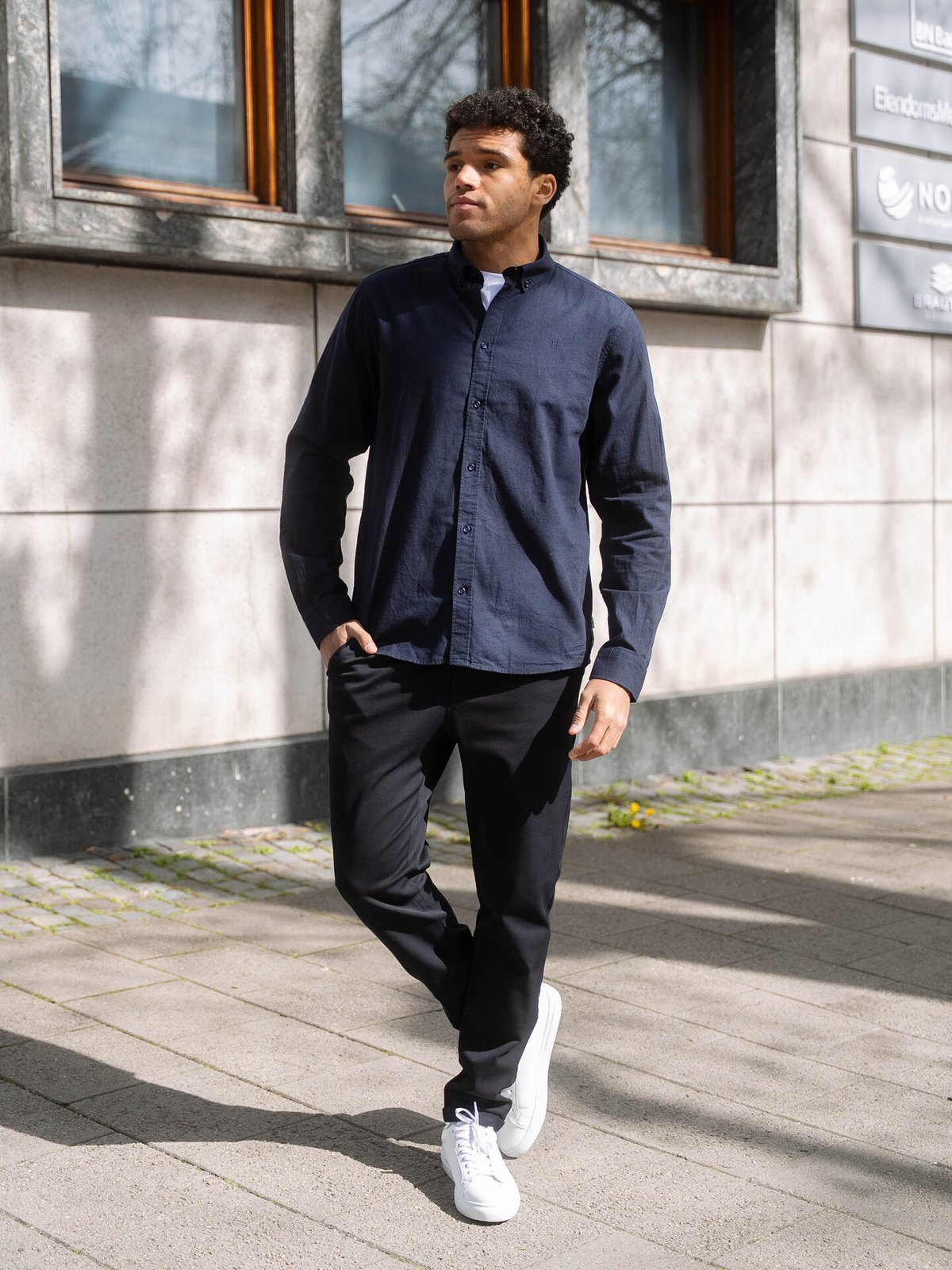 Les Deux Konrad Cotton Linen Shirt Dark Navy