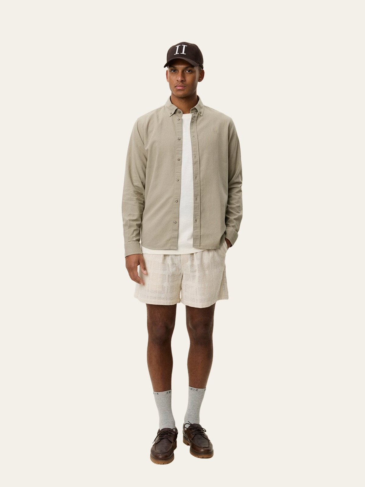 Les Deux Konrad Cotton Linen Shirt Laurel Oak Sand