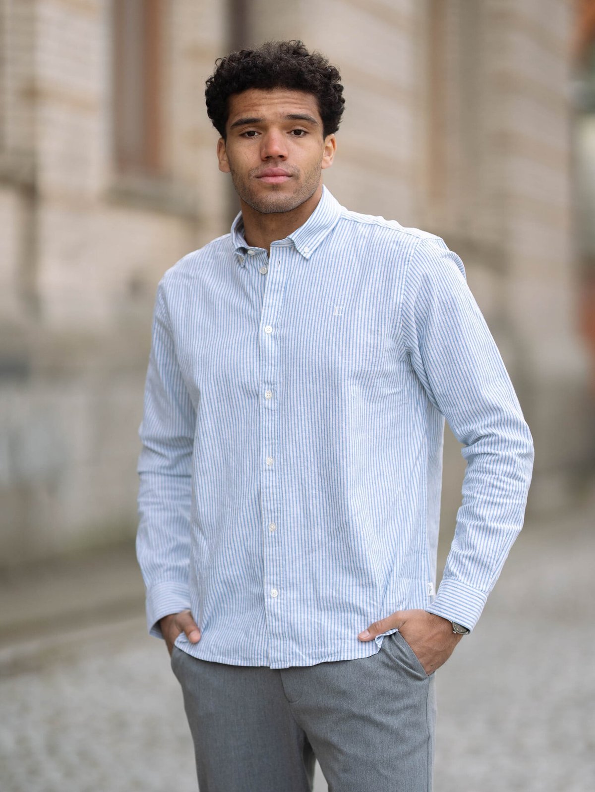Les Deux Konrad Stripe Cotton Linen Shirt Allure