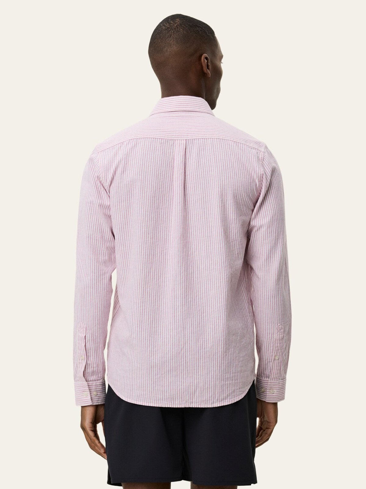 Les Deux Konrad Stripe Cotton Linen Shirt Crocus Pink