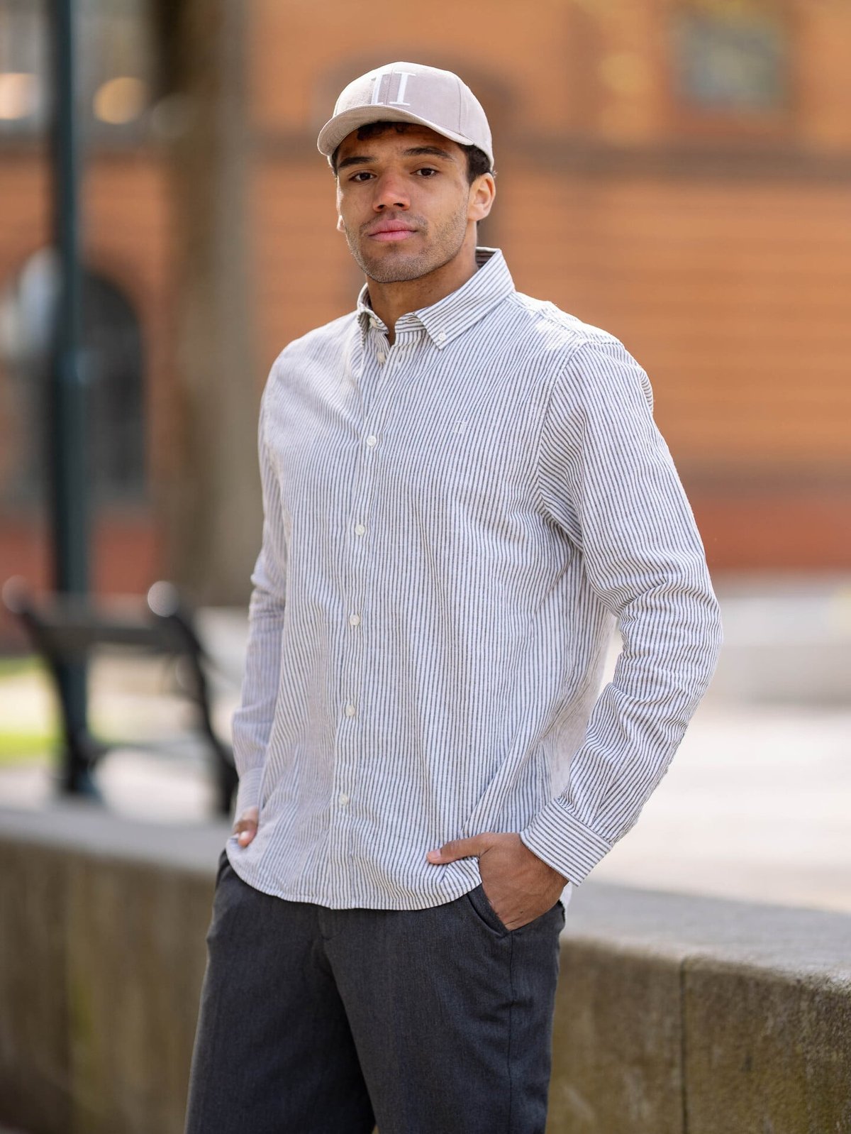 Les Deux Konrad Stripe Cotton Linen Shirt Teak Brown