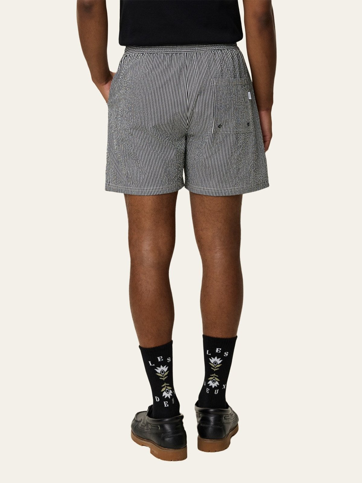 Les Deux Stan Stripe Seersucker Swim Shorts Black