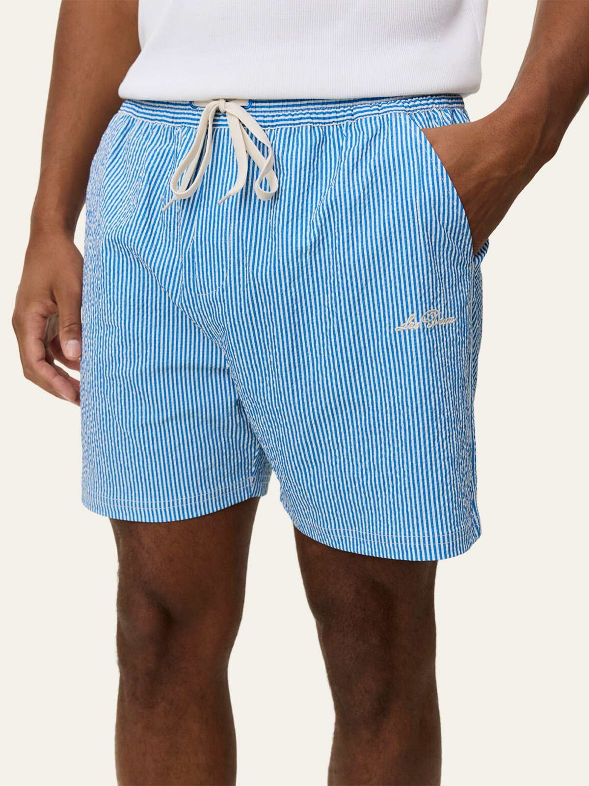 Les Deux Stan Stripe Seersucker Swim Shorts Palace Blue