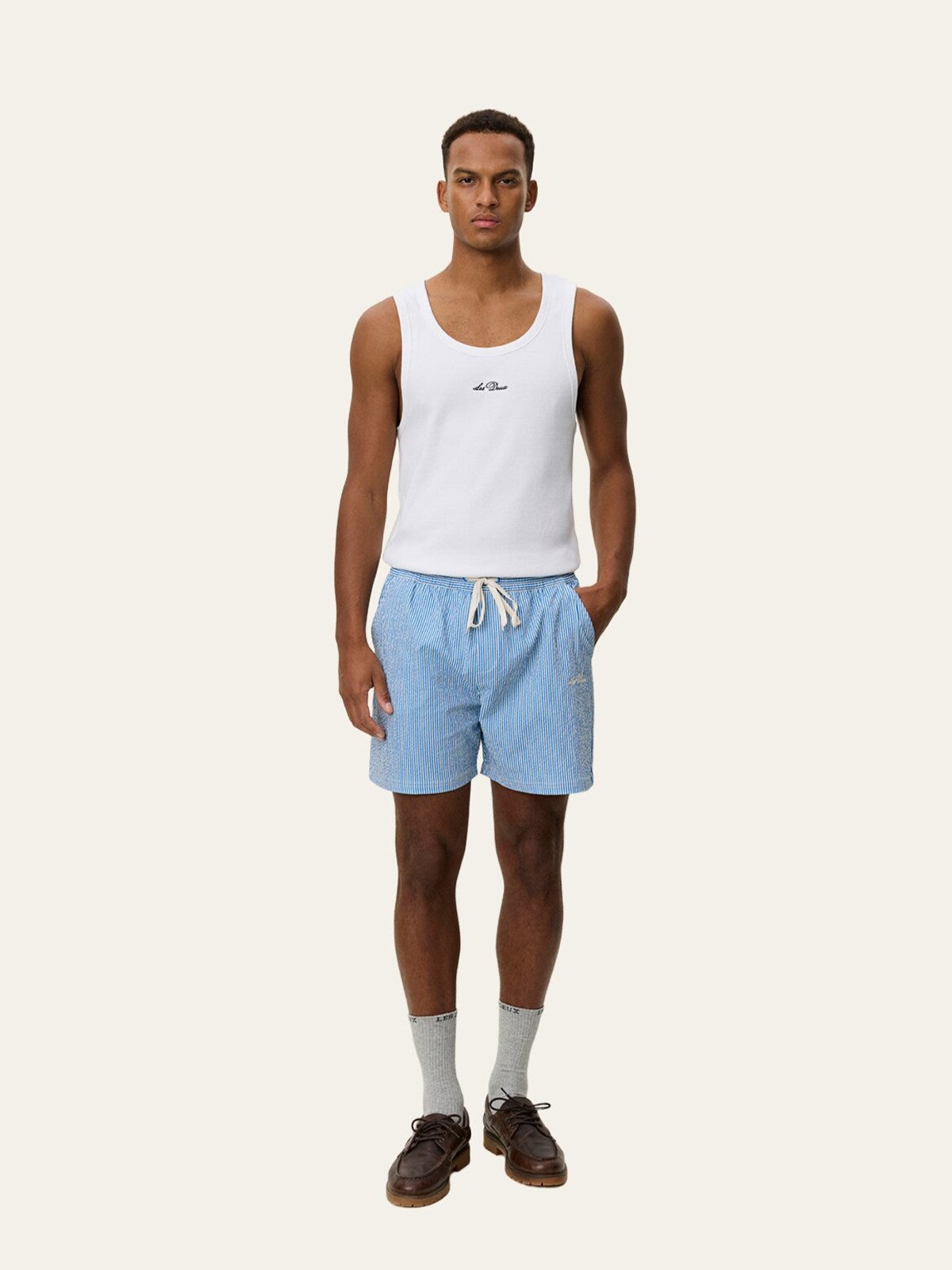 Les Deux Stan Stripe Seersucker Swim Shorts Palace Blue