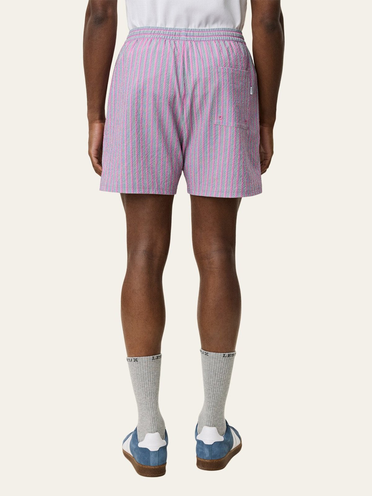 Les Deux Stan Stripe Seersucker Swim Shorts Crocus Pink