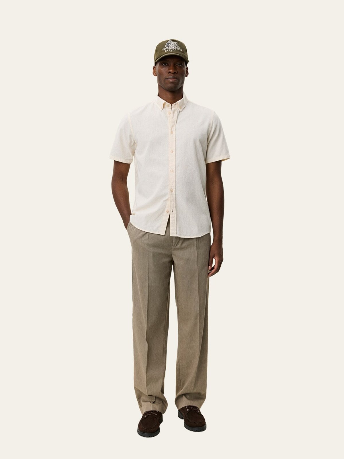 Les Deux Konrad Cotton Linen Short Sleeve Shirt Eggnog White