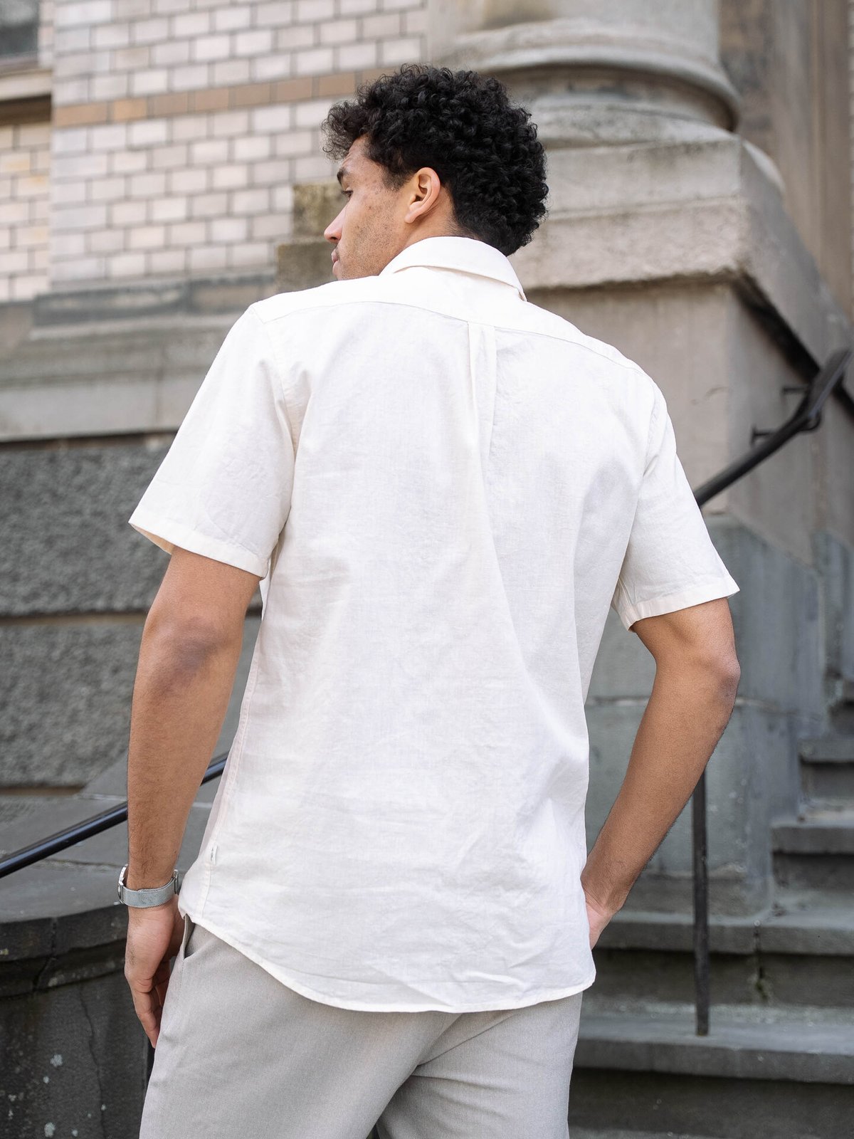 Les Deux Konrad Cotton Linen Short Sleeve Shirt Eggnog White