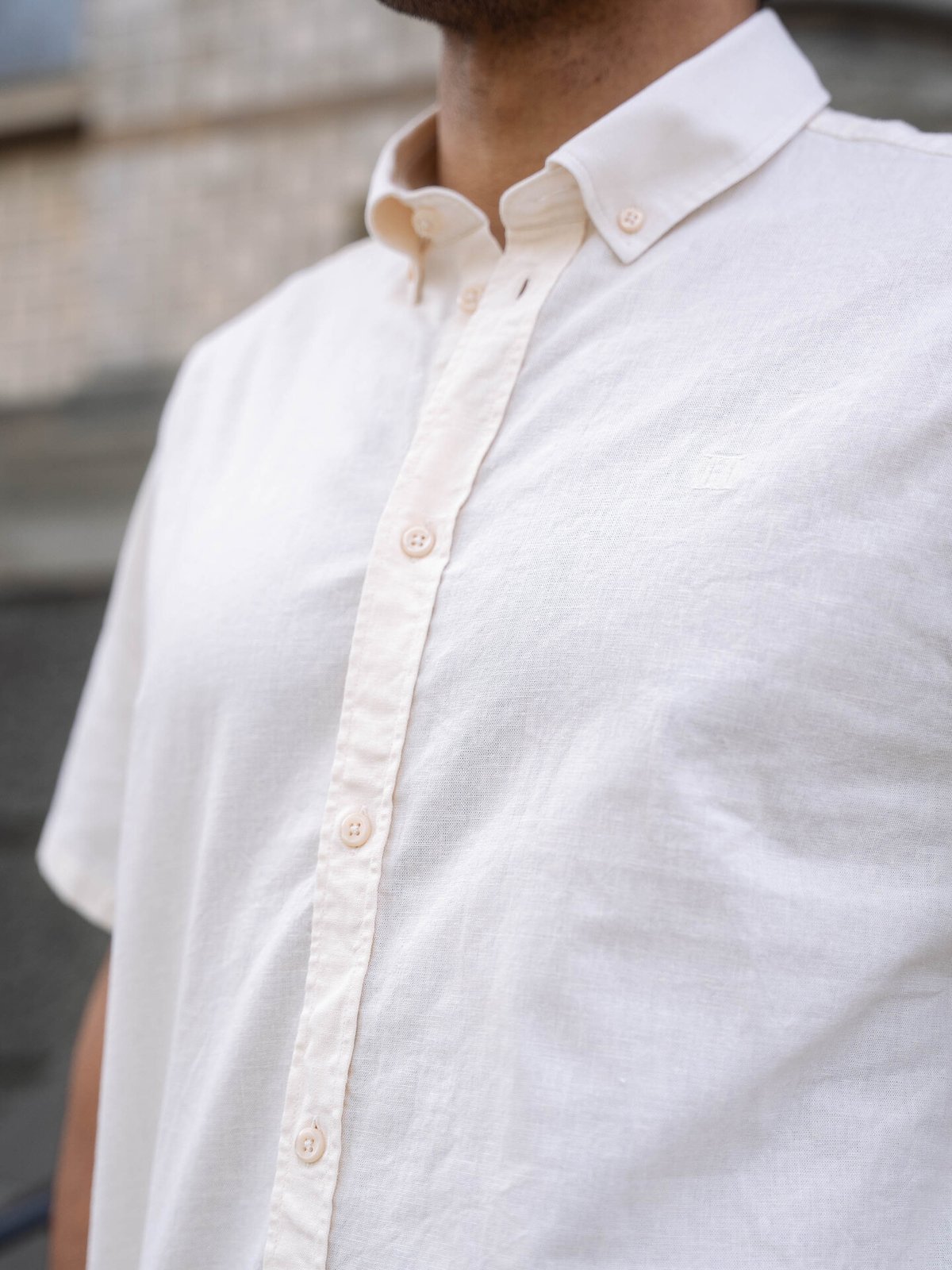 Les Deux Konrad Cotton Linen Short Sleeve Shirt Eggnog White