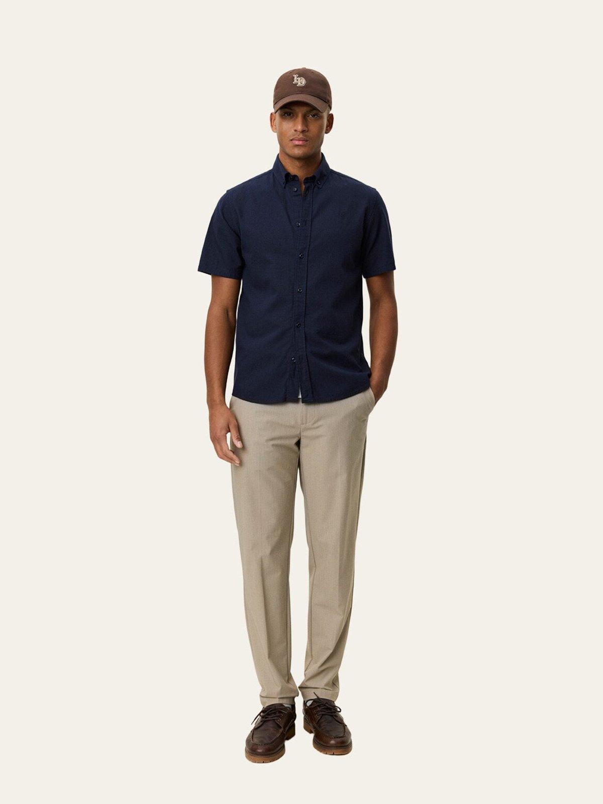 Les Deux Konrad Cotton Linen Short Sleeve Shirt Dark Navy