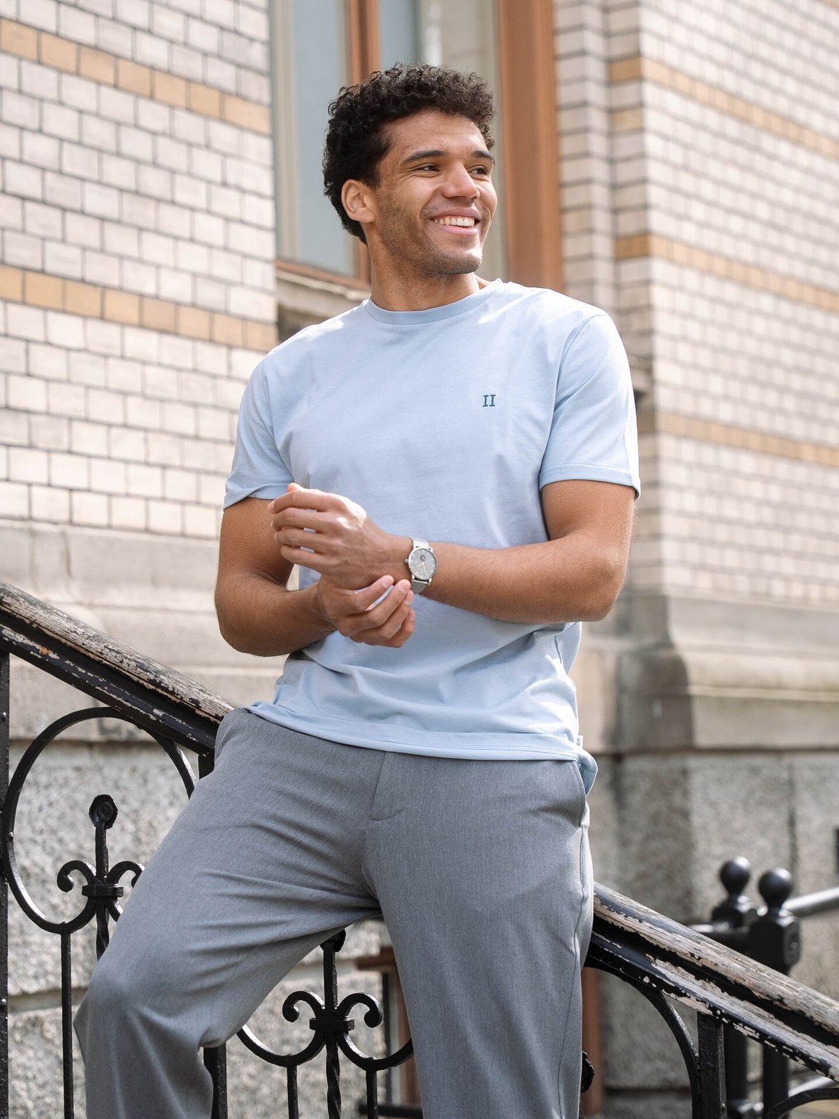 Les Deux Norregaard Contrast T-Shirt Blue Fog