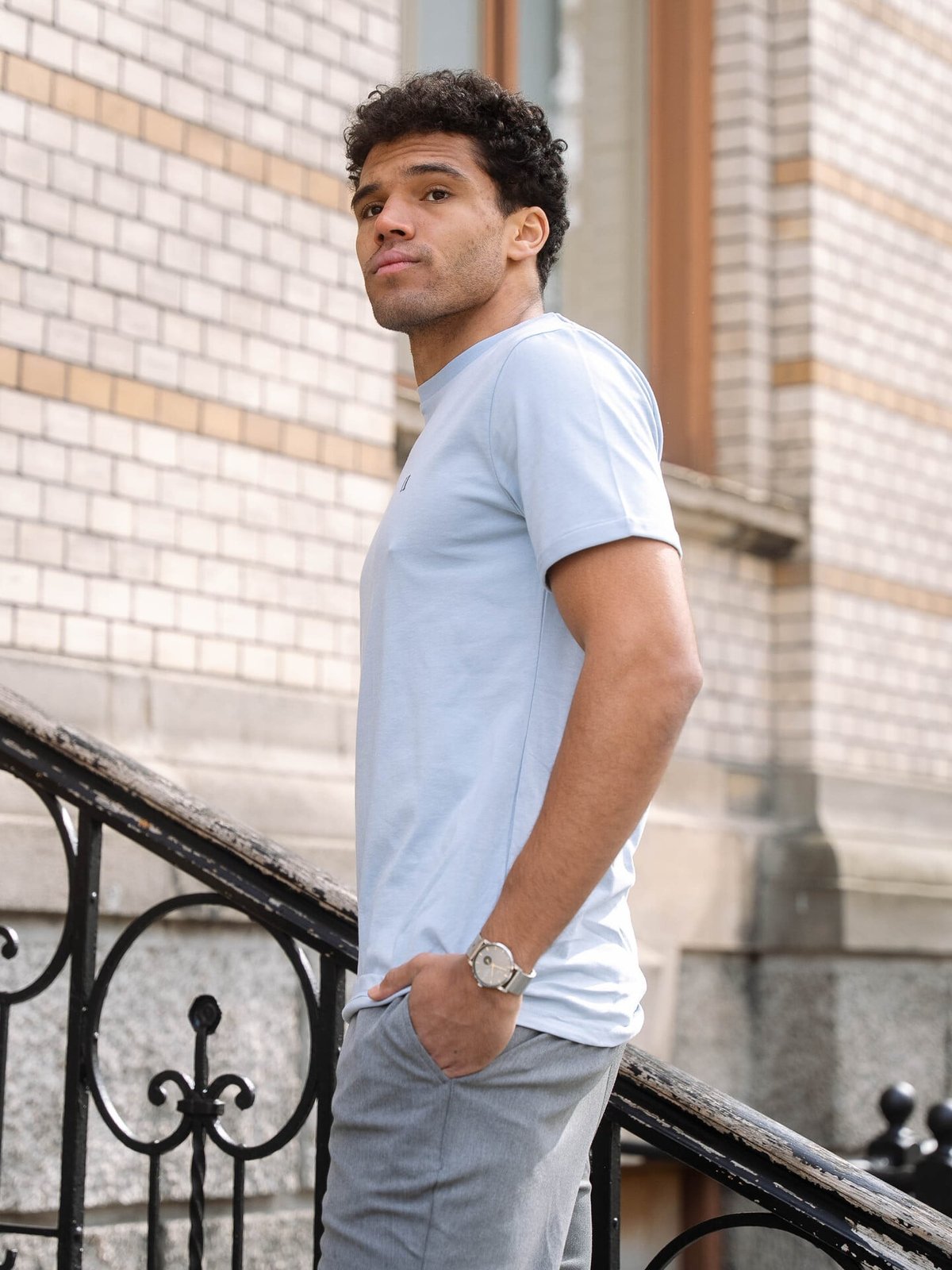 Les Deux Norregaard Contrast T-Shirt Blue Fog