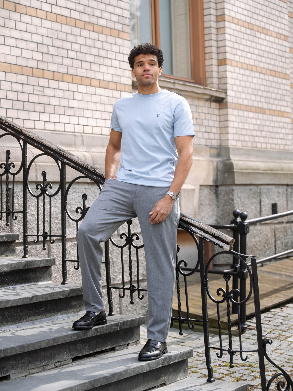 Les Deux Norregaard Contrast T-Shirt Blue Fog