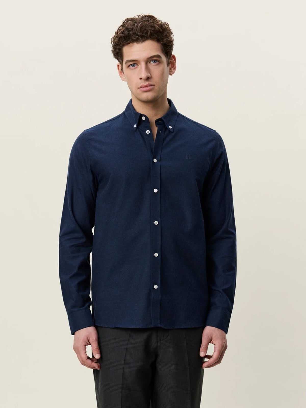 Les Deux Soft Flannel Shirt Dark Navy Blue