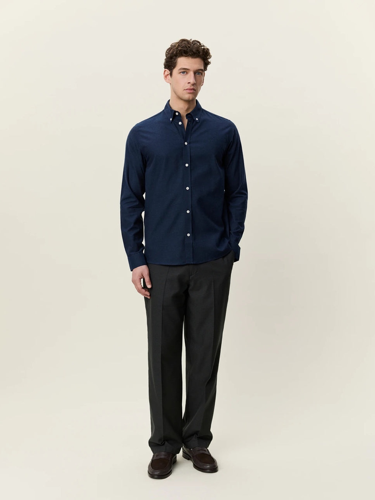 Les Deux Soft Flannel Shirt Dark Navy Blue