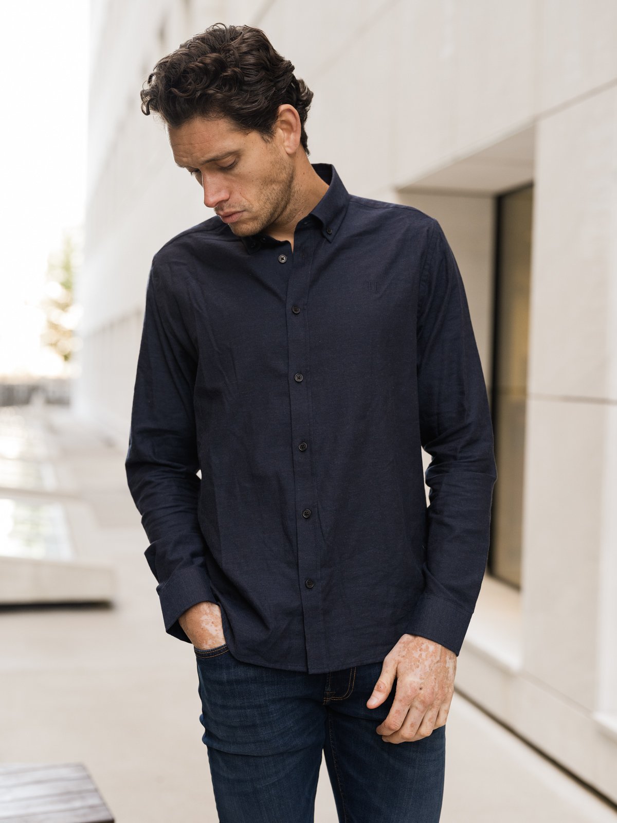 Les Deux Soft Flannel Shirt Dark Navy Blue