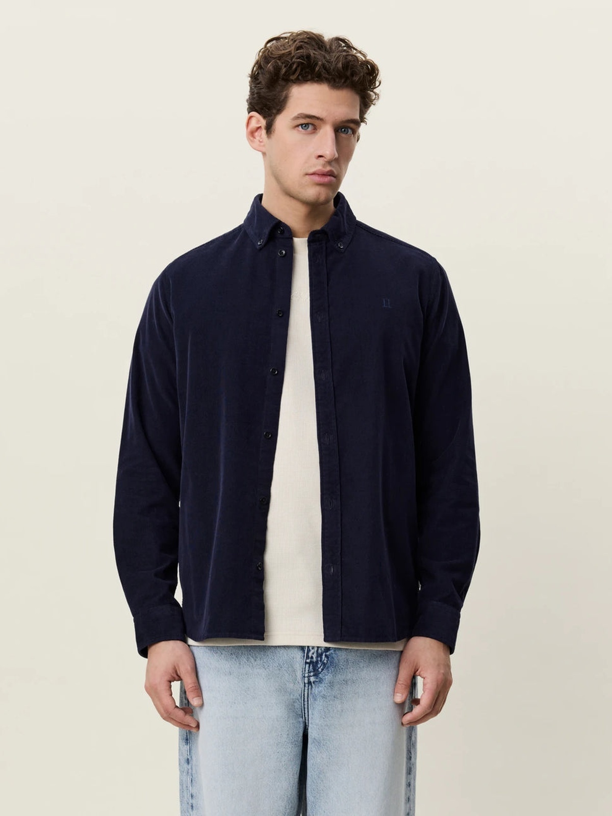 Les Deux Pinwale Corduroy Shirt Dark Navy Blue