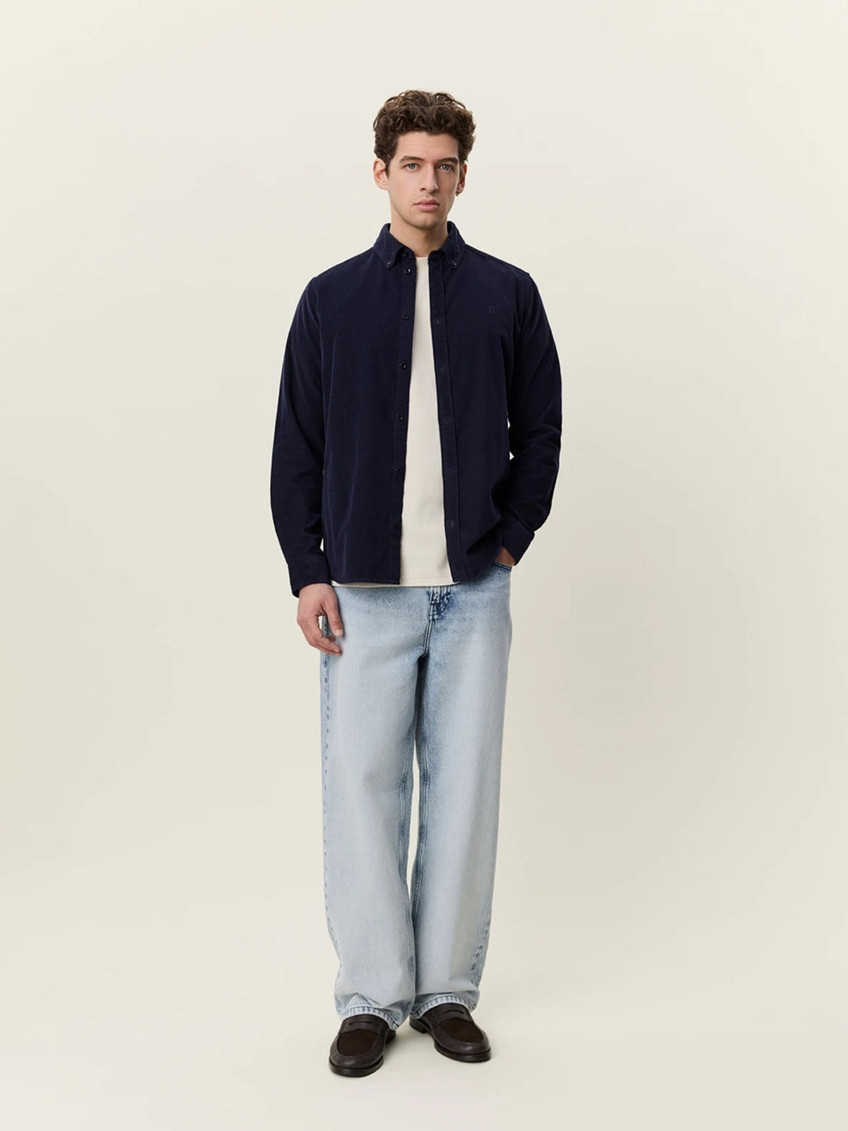 Les Deux Pinwale Corduroy Shirt Dark Navy Blue