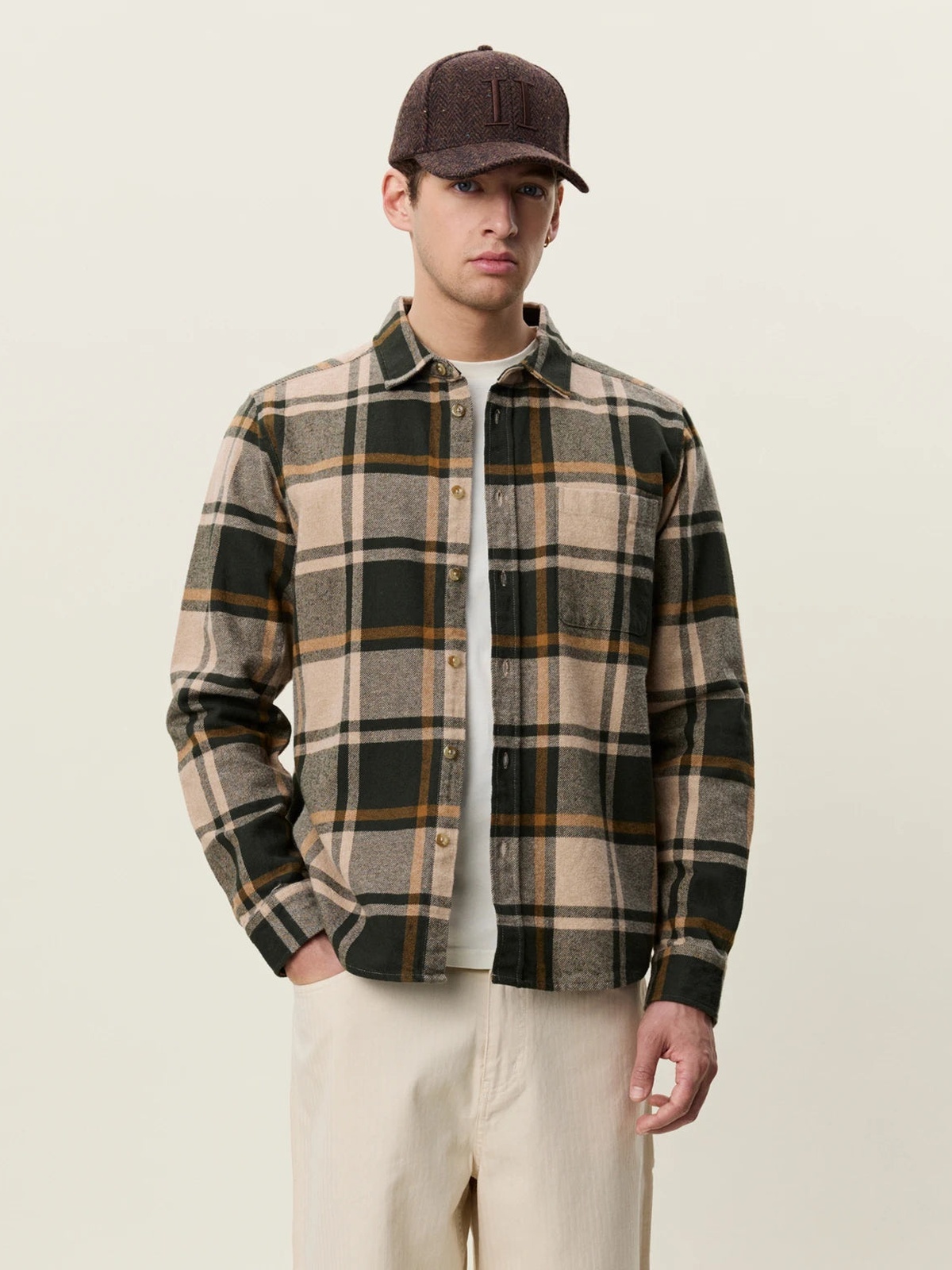 Les Deux Check Flannel Shirt Rosin Green