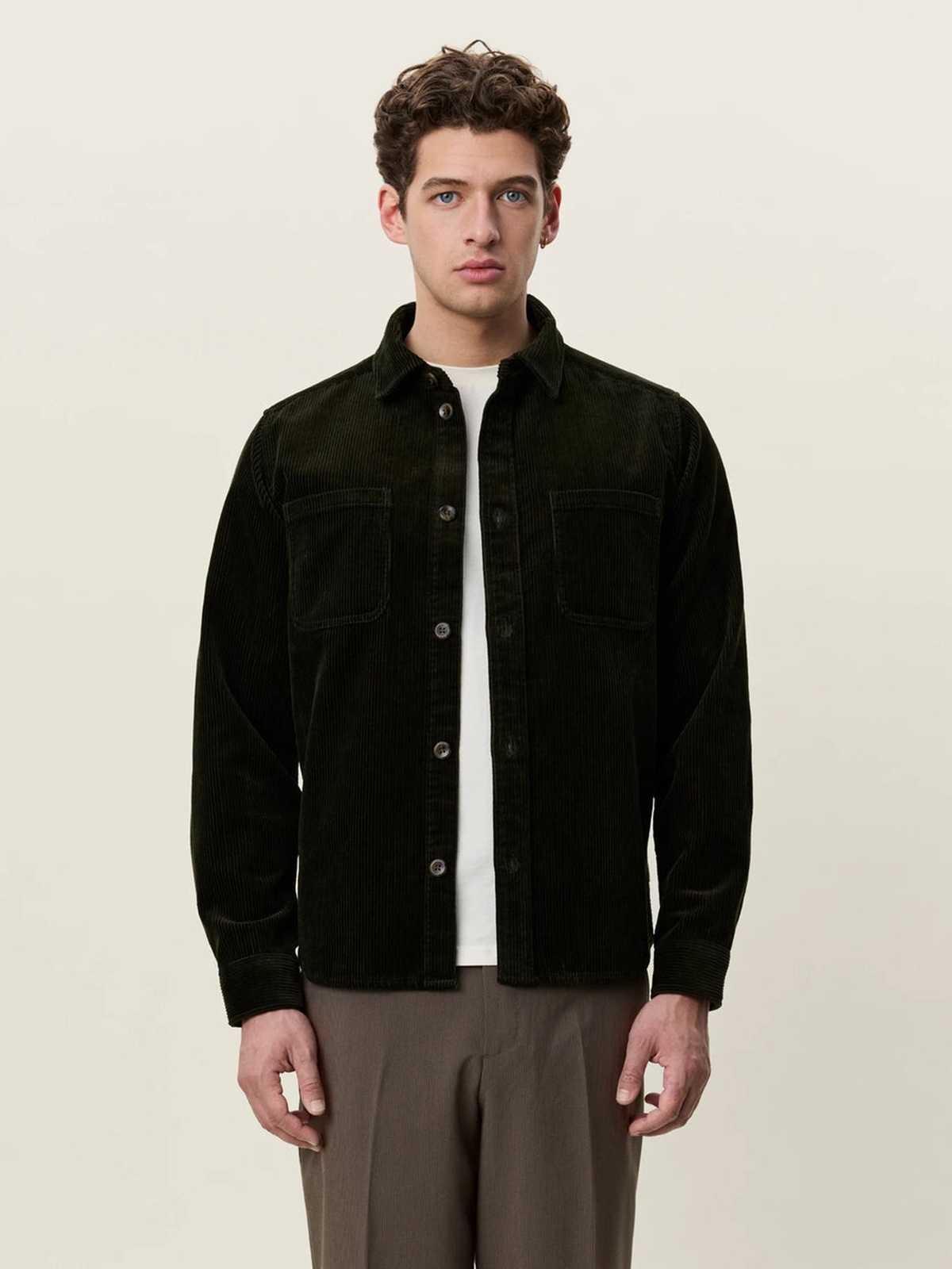 Les Deux Corduroy Overshirt Rosin Green