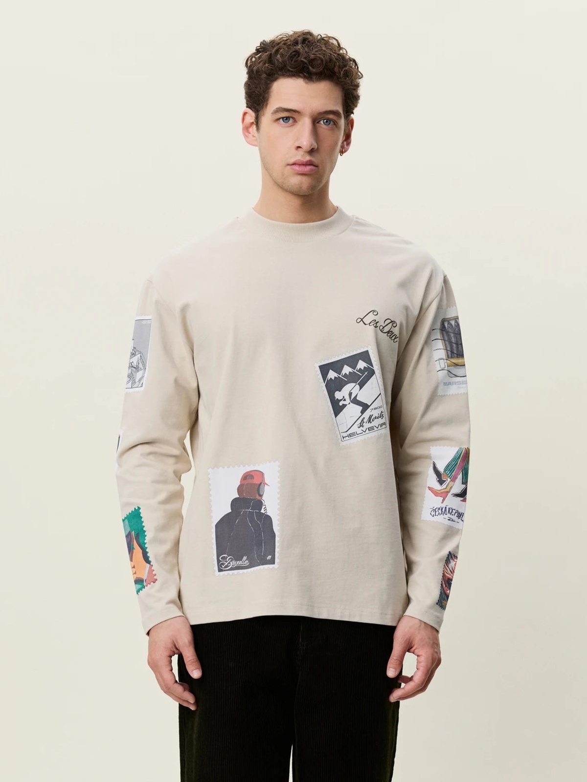 Les Deux Stamp Long Sleeve T-shirt Beige