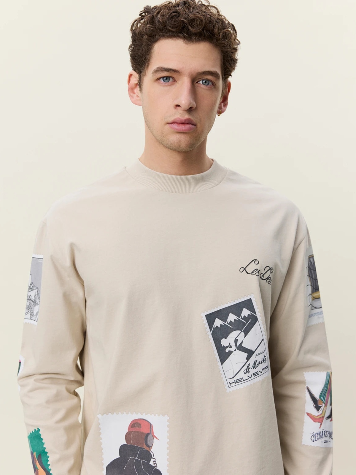 Les Deux Stamp Long Sleeve T-shirt Beige
