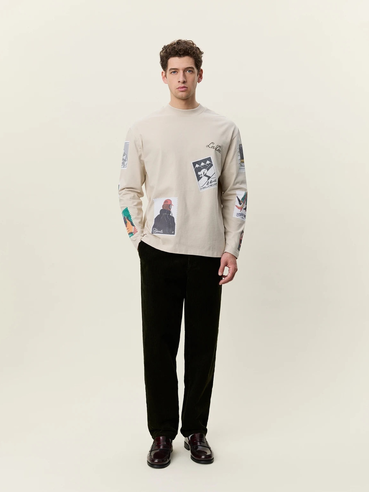 Les Deux Stamp Long Sleeve T-shirt Beige