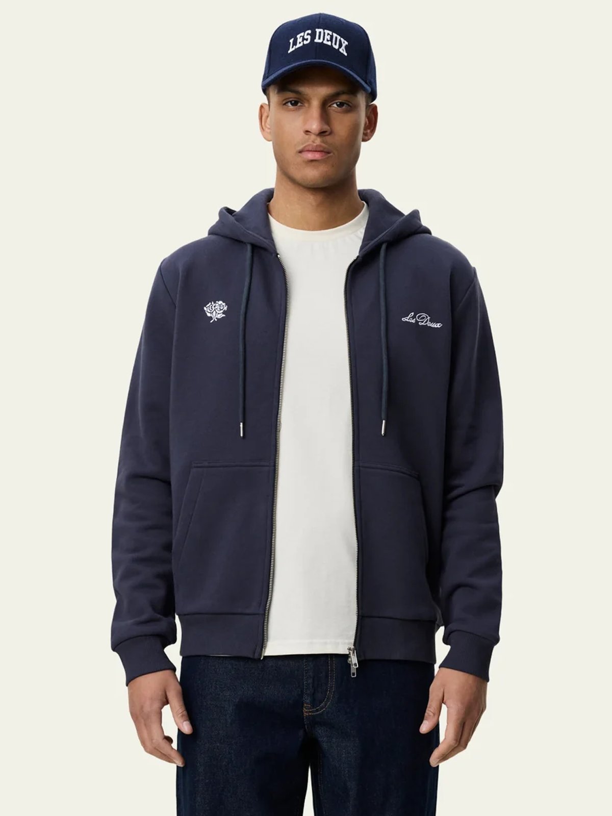 Les Deux Deux Zipper Hoodie India Ink Blue