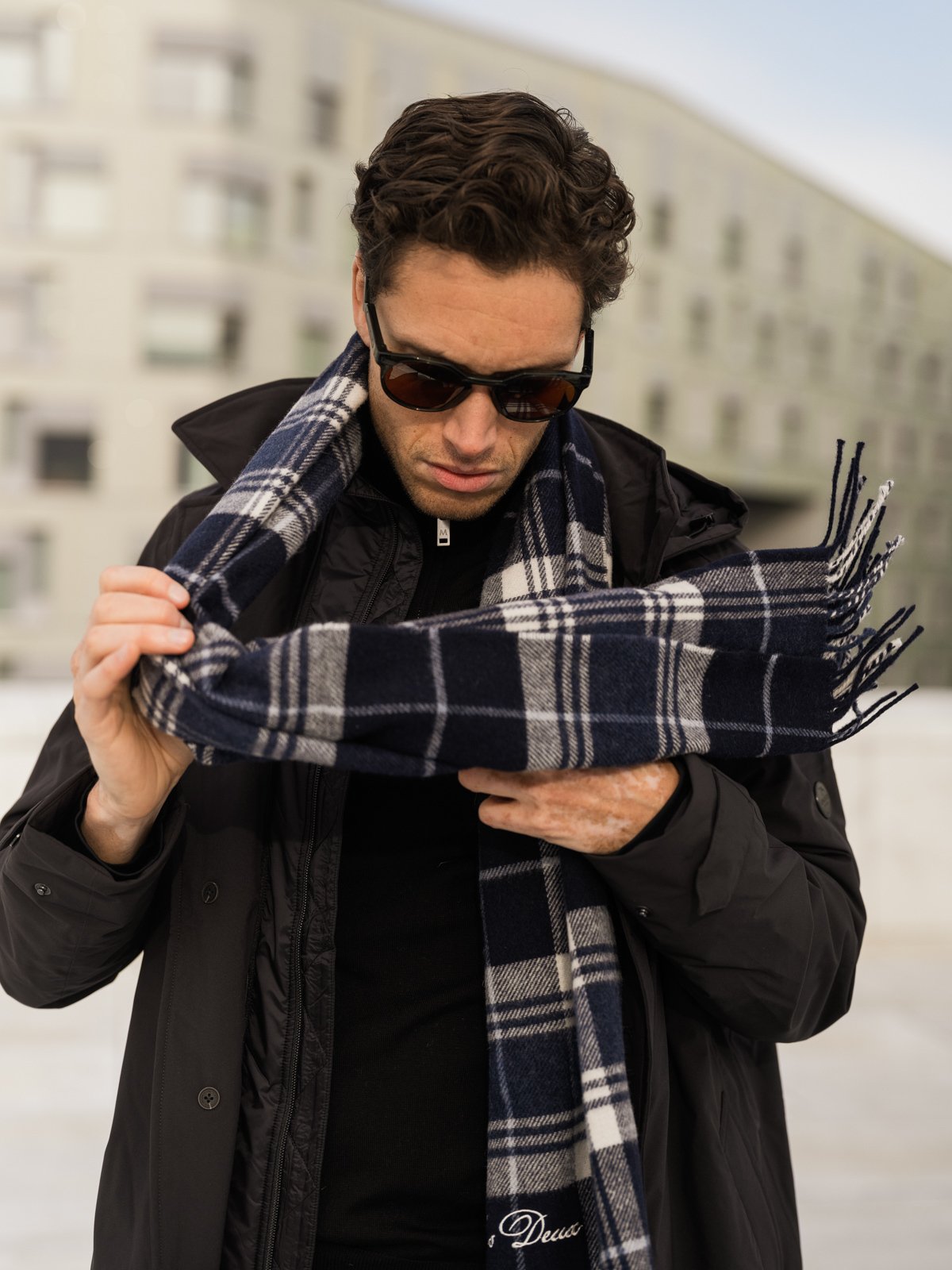 Les Deux Signature Check Scarf Blå