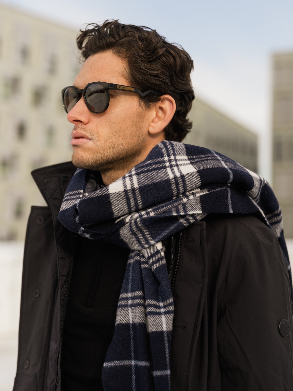 Les Deux Signature Check Scarf Blå