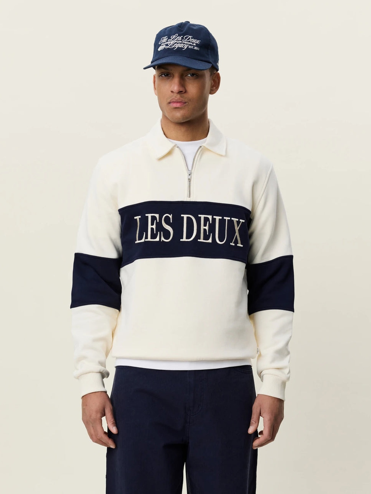 Les Deux Zipper Rugby Sweatshirt Ivory
