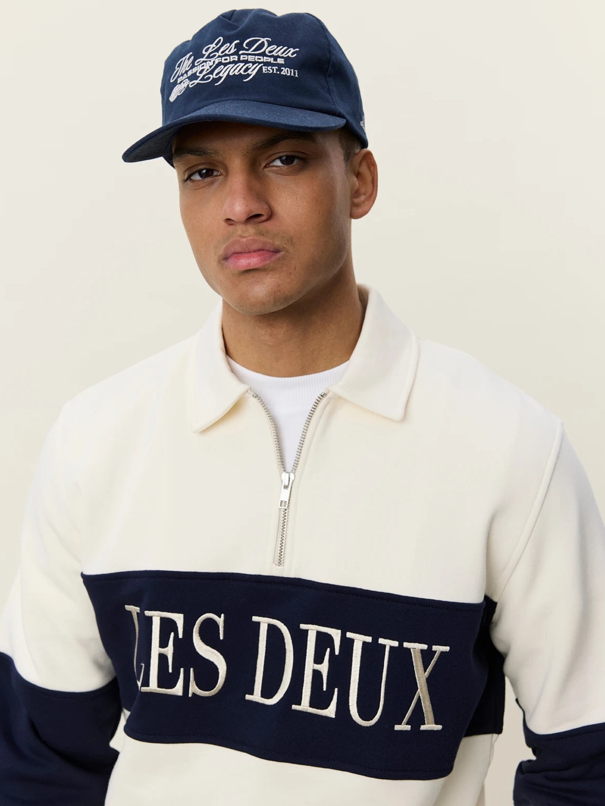 Les Deux Zipper Rugby Sweatshirt Ivory