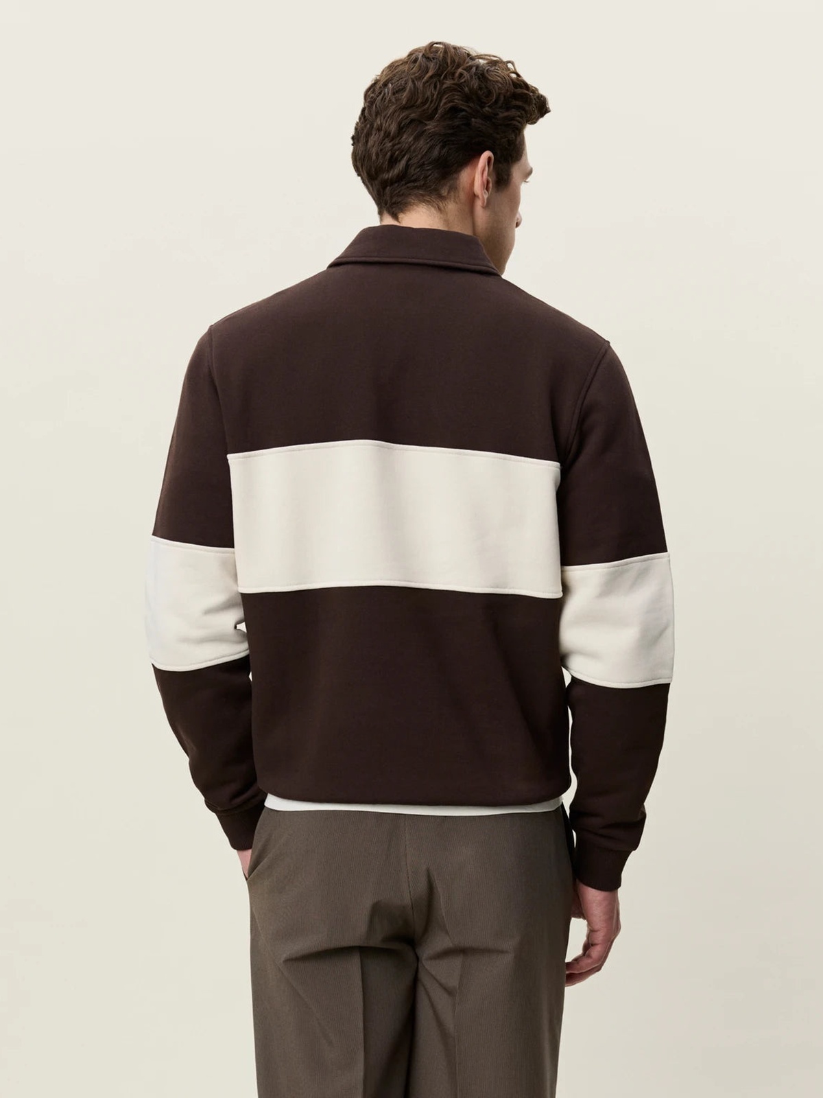 Les Deux Zipper Rugby Sweatshirt Mole Brown