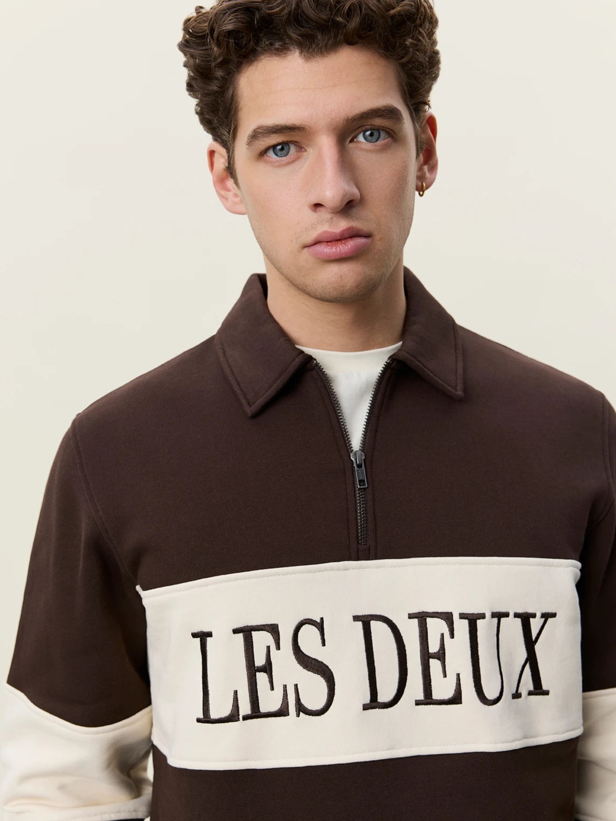 Les Deux Zipper Rugby Sweatshirt Mole Brown