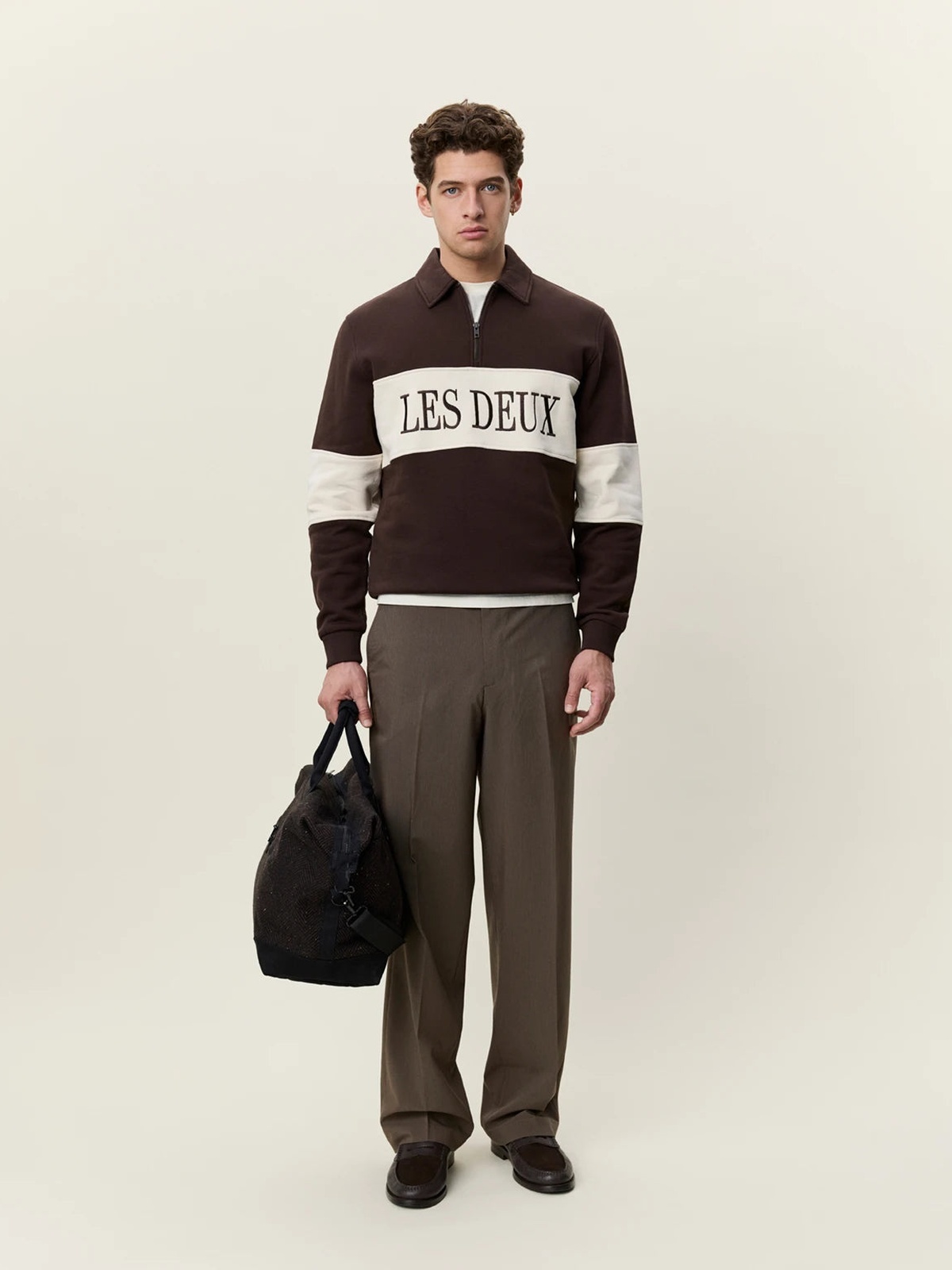 Les Deux Zipper Rugby Sweatshirt Mole Brown
