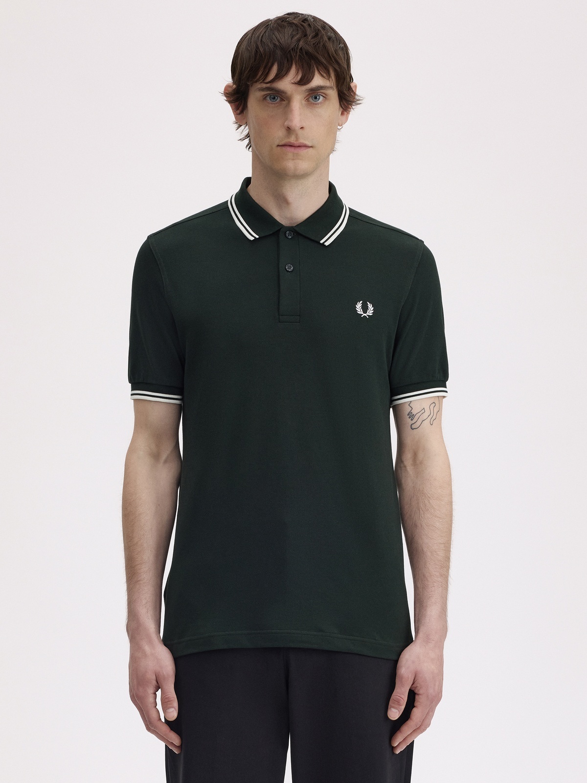 Fred Perry Twin Tipped Polo Night Green / Snow White