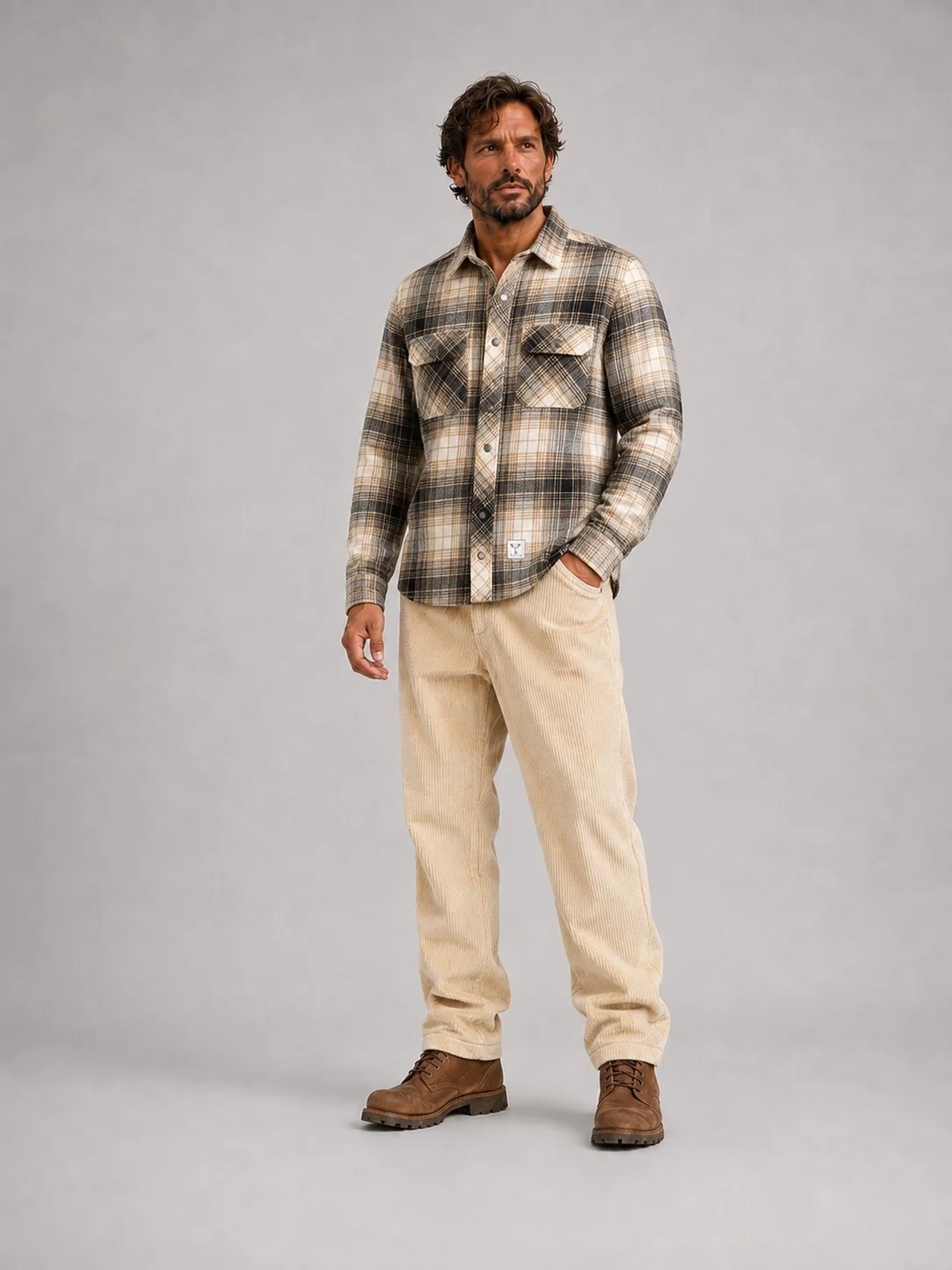 Fat Moose New Adrian Cotton Check Shirt Beige