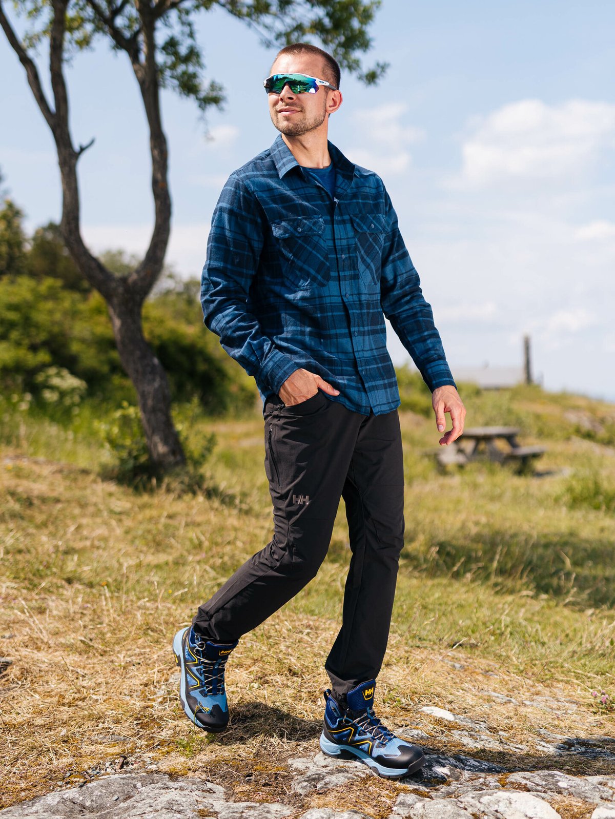 Helly Hansen Lokka Organic Flannel Long Sleeve Shirt Deep Steel Plaid