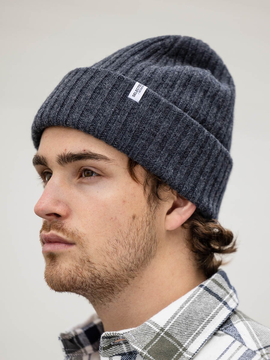 Selected Homme Selected Homme Merino Wool Beanie Dark Grey Melange