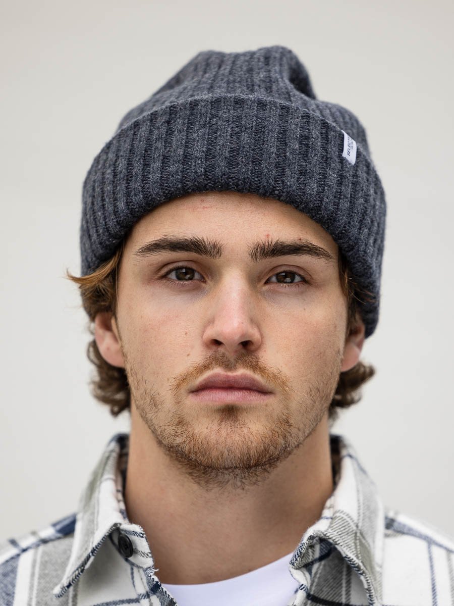 Selected Homme Selected Homme Merino Wool Beanie Dark Grey Melange
